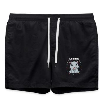 Ich bin 9 - Süßes Nilpferd zum 9. Geburtstag - Badeshorts - Schwarz - Vorne - AI Model Male 185 light (185cm)