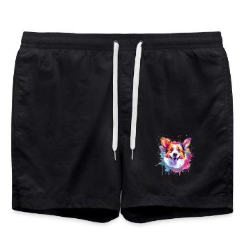Pembroke Welsh Corgi Colorful Dog Splash Art - Swim Trunks - black - Front - AI Model Male 185 light (185cm)