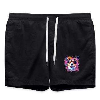Colorful Dog Splash Art Pembroke Welsh Corgi - Swim Trunks - black - Front - AI Model Male 185 light (185cm)