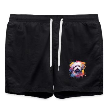 Art éclaboussuré de chien maltais coloré - Short de bain - noir - Devant - AI Model Male 185 light (185cm)