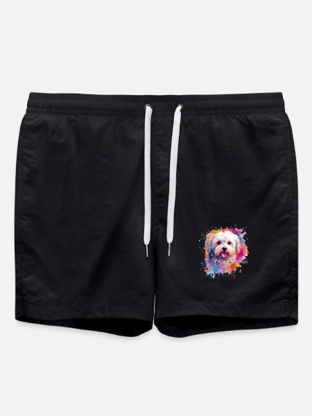 Bunte Malteserhunde-Splash-Art - Badeshorts - Schwarz