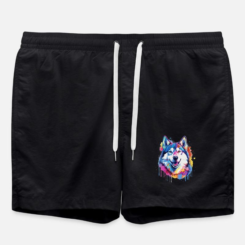 Bunte Splash Art-Husky-Hund - Badeshorts - Schwarz