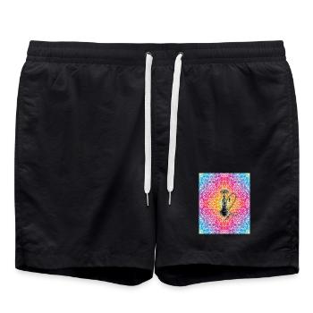 Colorful Mandala Hookah Shisha Design - Swim Trunks - black - Front - AI Model Male 185 light (185cm)