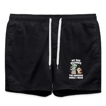 Lustig HundeFantasy Roman Märchen Leser Drachen - Badeshorts - Schwarz - Vorne - AI Model Male 185 light (185cm)