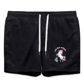 4. Geburtstag Einhorn Mädchen Ich bin schon 4 - Badeshorts - Schwarz - Vorne - AI Model Male 185 light (185cm)