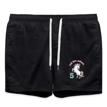 5. Geburtstag Einhorn Mädchen Ich bin schon 5 - Badeshorts - Schwarz - Vorne - AI Model Male 185 light (185cm)