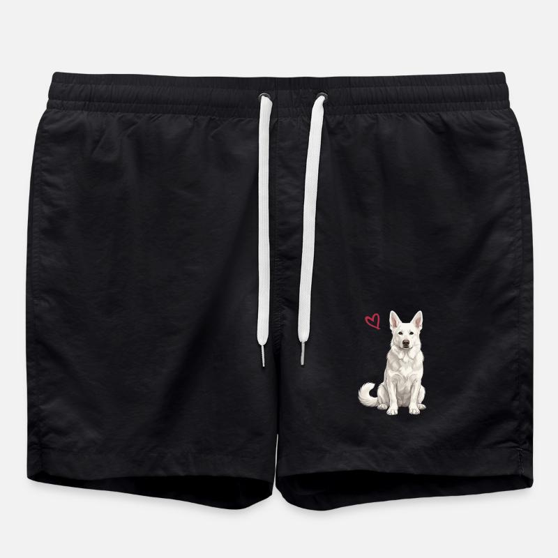 White German Shepherd, White Shepherd - Swim Trunks - black