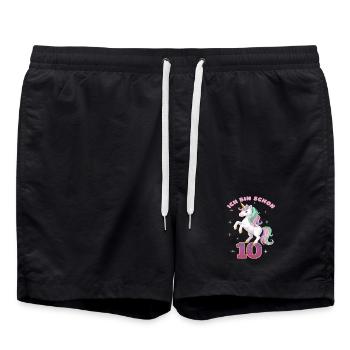 10. Geburtstag Einhorn Mädchen Ich bin schon 10 - Badeshorts - Schwarz - Vorne - AI Model Male 185 light (185cm)