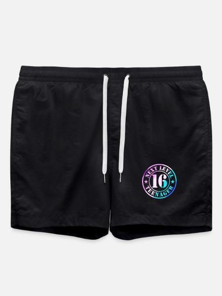 16th Birthday Boy Girl Teenager Level 16 - Swim Trunks - black