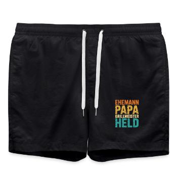 Husband Dad Grill Master Hero Father Retro BBQ - Swim Trunks - black - Front - AI Model Male 185 light (185cm)