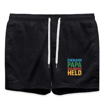 Papa Ehemann Grillheld Grillmeister Geschenk - Badeshorts - Schwarz - Vorne - AI Model Male 185 light (185cm)