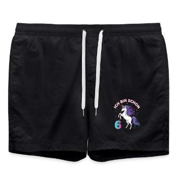 6. Geburtstag Einhorn Mädchen Ich bin schon 6 - Badeshorts - Schwarz - Vorne - AI Model Male 185 light (185cm)