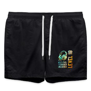 18th Birthday Boy Girl Teenager Level 18 - Swim Trunks - black - Front - AI Model Male 185 light (185cm)