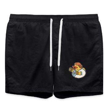 Ente, Bier & Breze – Bierzelt  - Badeshorts - Schwarz - Vorne - AI Model Male 185 light (185cm)