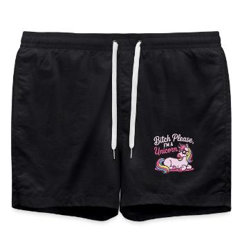 Einhorn Spruch Motiv B*tch please - Badeshorts - Schwarz - Vorne - AI Model Male 185 light (185cm)