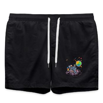 Astronaut Entspannend Erde Explodierender Weltraum Humor Kunst - Badeshorts - Schwarz - Vorne - AI Model Male 185 light (185cm)