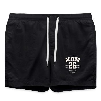 Abitur 26 Varsity Stil - Badeshorts - Schwarz - Vorne - AI Model Male 185 light (185cm)