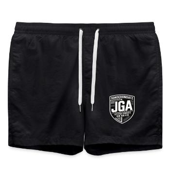  Sondereinsatz JGA – Letzter Einsatz vor der Ehe - Badeshorts - Schwarz - Vorne - AI Model Male 185 light (185cm)