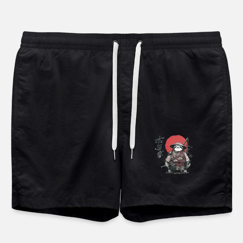 Faultier-Samurai unter roter Sonne - Badeshorts - Schwarz
