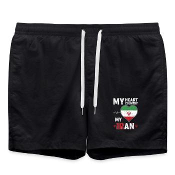 Heart for Iran Flag Heart - Swim Trunks - black - Front - AI Model Male 185 light (185cm)