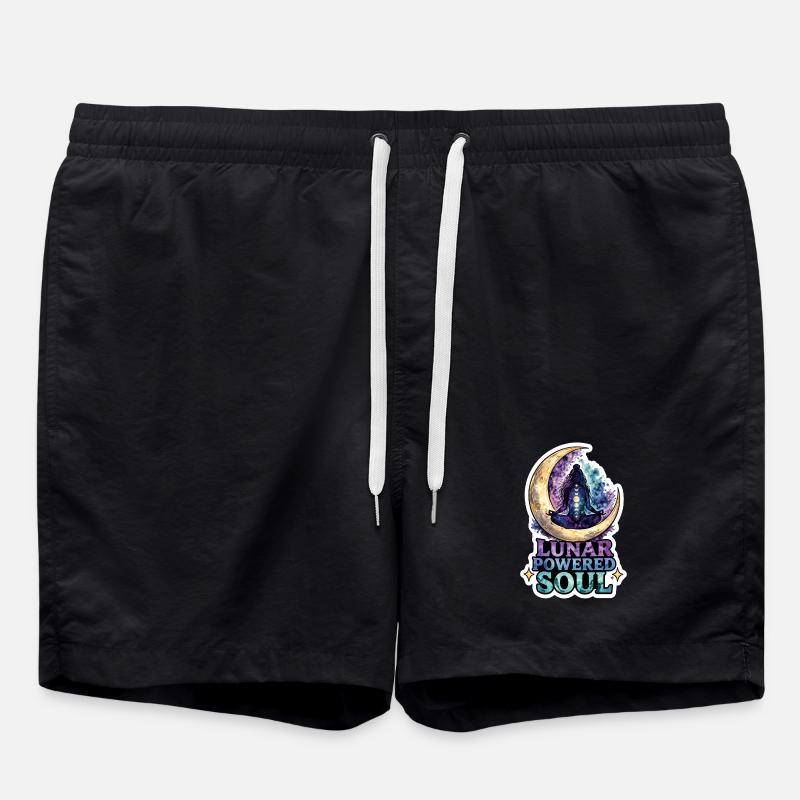 Moon Meditation, Moon Mindfulness, Spiritual - Swim Trunks - black