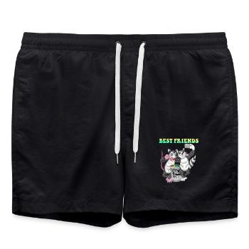 Best Friends Opossum And Raccoon Funny Trash Pals - Swim Trunks - black - Front - AI Model Male 185 light (185cm)