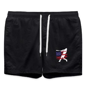USA Flagge Baseball Spieler Silhouette - Badeshorts - Schwarz - Vorne - AI Model Male 185 light (185cm)