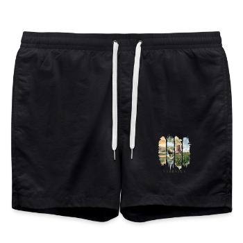 Nebraska Urlaub Travel – Weite & Prärie Motiv - Badeshorts - Schwarz - Vorne - AI Model Male 185 light (185cm)