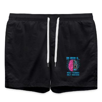 Half Human Half Machine Brain AI Graphic - Swim Trunks - black - Front - AI Model Male 185 light (185cm)