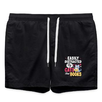 Katzen Bücher Katzenliebhaber Bücherwürmer Lesen - Badeshorts - Schwarz - Vorne - AI Model Male 185 light (185cm)