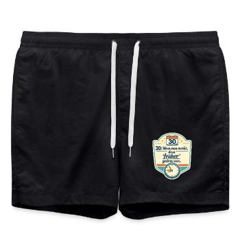 Dreißig und Retro Uhr Spruch - Badeshorts - Schwarz - Vorne - AI Model Male 185 light (185cm)