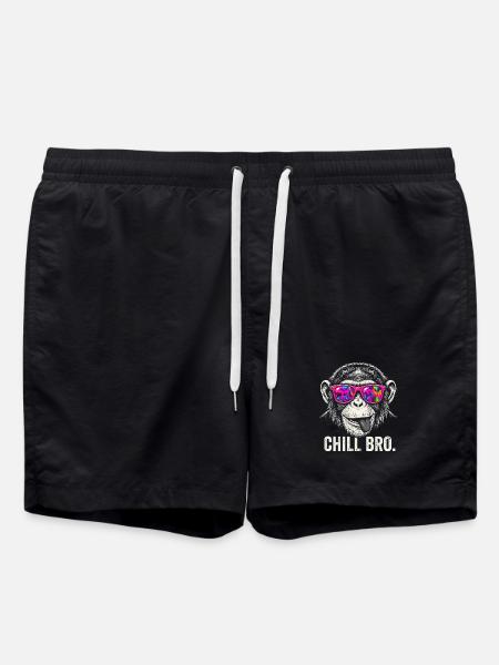 Vibrant Monkey with Neon Sunglasses - Swim Trunks - black