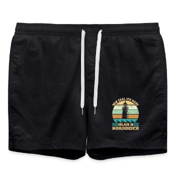 Nordsee MIR EGAL HABE URLAUB IN NORDDEICH Lustig - Badeshorts - Schwarz - Vorne - AI Model Male 185 light (185cm)