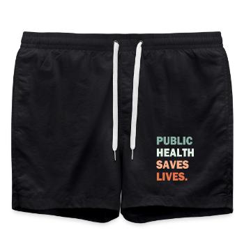 Public Health Saves Lives Gradient Typography - Swim Trunks - black - Front - AI Model Male 185 light (185cm)