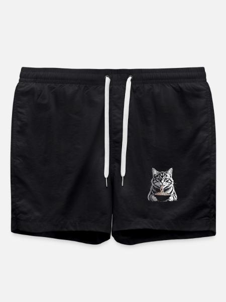 Cat Eats Ramen - Swim Trunks - black