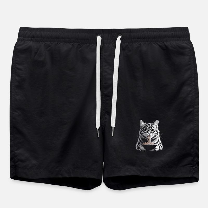 Katze isst Ramen - Badeshorts - Schwarz