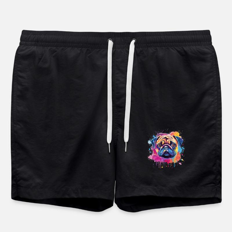 Vibrant Pug Splash Portrait - Swim Trunks - black