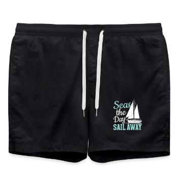 Seas The Day Sail Away Sailor Sail Captain - Badeshorts - Schwarz - Vorne - AI Model Male 185 light (185cm)