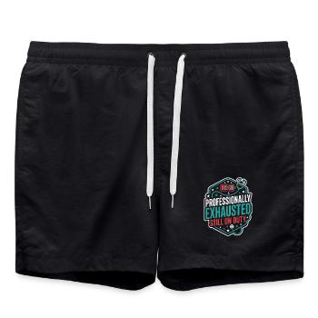 Night Shift Nurse, Tired - Swim Trunks - black - Front - AI Model Male 185 light (185cm)