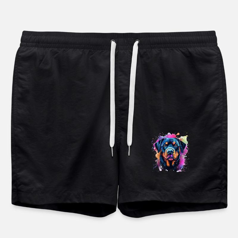Lebendiger Rottie-Porträt-Spritzer - Badeshorts - Schwarz