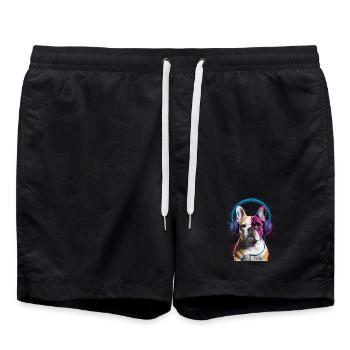 French Bulldog Frenchie Headphones - Swim Trunks - black - Front - AI Model Male 185 light (185cm)
