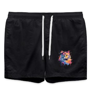 Face de chat à queue courte américaine - Short de bain - noir - Devant - AI Model Male 185 light (185cm)