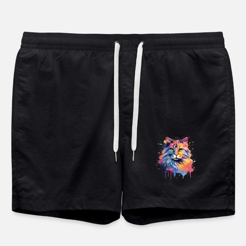 American Bobtail Cat Face - Swim Trunks - black