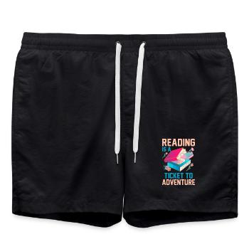 Lesen ist Ticket ins Abenteuer - Badeshorts - Schwarz - Vorne - AI Model Male 185 light (185cm)