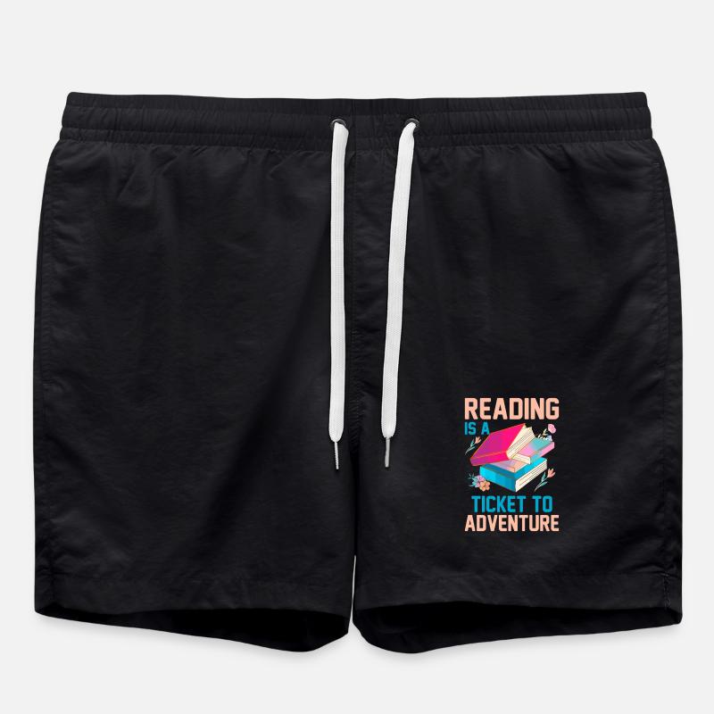 Reading is a ticket to adventure - Swim Trunks - black