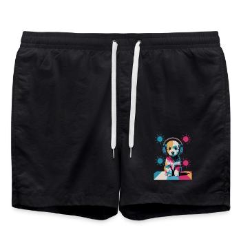 Chiot caniche avec un casque - Short de bain - noir - Devant - AI Model Male 185 light (185cm)