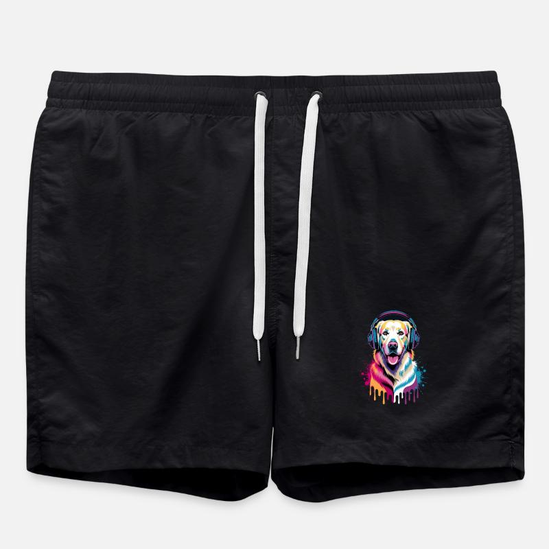 Golden Retriever mit Kopfhörer - Badeshorts - Schwarz