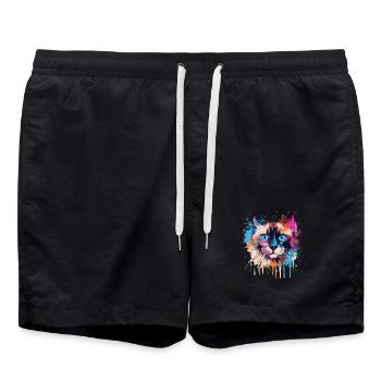 Buntes Splash-Art-Balinesisches Katzengesicht - Badeshorts - Schwarz - Vorne - AI Model Male 185 light (185cm)