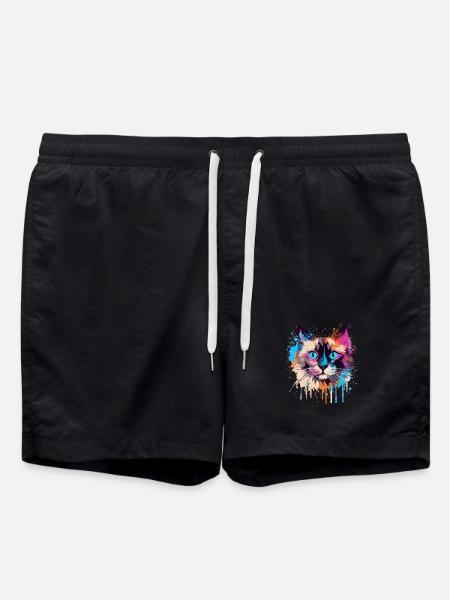 Buntes Splash-Art-Balinesisches Katzengesicht - Badeshorts - Schwarz