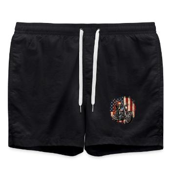 Skeleton Biker Patriotic Motorcycle USA - Badeshorts - Schwarz - Vorne - AI Model Male 185 light (185cm)